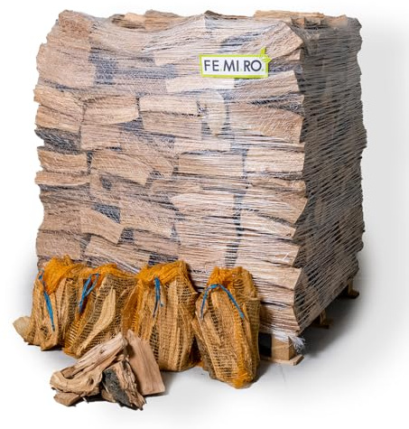 FEMIRO Legna da Ardere di Ulivo per Stufe su Bancale 700 kg – Legna per Stufe e Camini Piccoli 25/30 cm – 100% Ulivo Made in Italy – Inclusi 4 Sacchi di Scaglie di Ulivo Accendifuoco