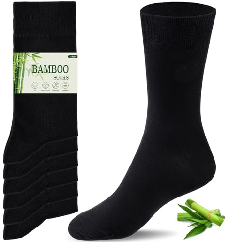 Niofind Bamboo Socks for Men and Women, 6 Pairs Crew Seamless Soft Colored & Black Dress Socks Multipack 9-12, Breathable, Durable, Odorless, Comfortable, Valentines Birthday Gifts for Him Her Couples