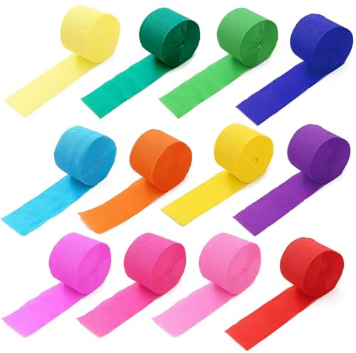 Crepe Paper Streamer Rolls, 4.5cm x 25m Crepe Paper Party Streamers Decorations Hanging Rainbow Streamer for Birthday 12 Colors