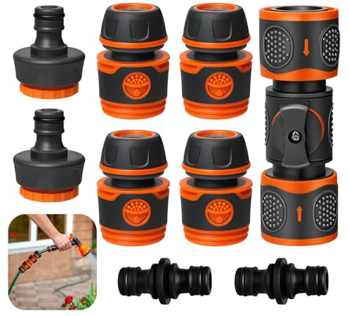 9 Piezas Conector Manguera 1/2 Pulgada, Adaptador Manguera Grifo, Conexión Rápida y Sin Fugas, Acople Manguera Jardin para Alargar Mangueras de Jardín, Riego