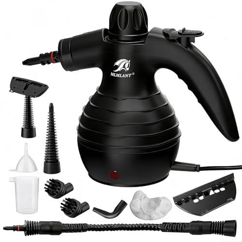MLMLANT Limpiador de vapor manual, multifuncional con bloqueo de seguridad y kit de accesorios de 10 piezas, para hogar, coche, alfombras, sofás y cocina.