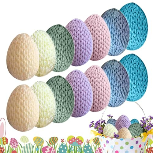 Genérico Uova Di Pasqua all'uncinetto | 14 Pezzi Di Primavera Crochet | Uova Pastello | per Ghirlanda Casa Sala Da Pranzo Luogo di Lavoro Celebrazione Vaso e Corona