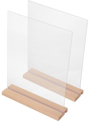NUOBESTY Lot de 2 Sets de Porte-panneaux de Table en Acrylique Transparent Forme L et T avec Base en Bois, Support Double Face 21,6 X 27,9 Cm, Porte-menu et Porte-affiche Bureau,