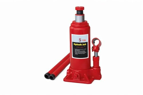 Rebeca Shop Cric Idraulico a Bottiglia 5 Tonnellate, Acciaio Rosso, 175-335 mm, Sollevatore Auto Officina
