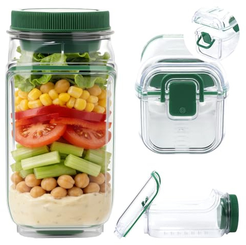 Mjuthy Ensalada de lado abrir con compartimento anti-fugas para aderezos – Recipientes para preparar comidas portátil, ensaladera reutilizable para oficina, gimnasio, picnic y viajes