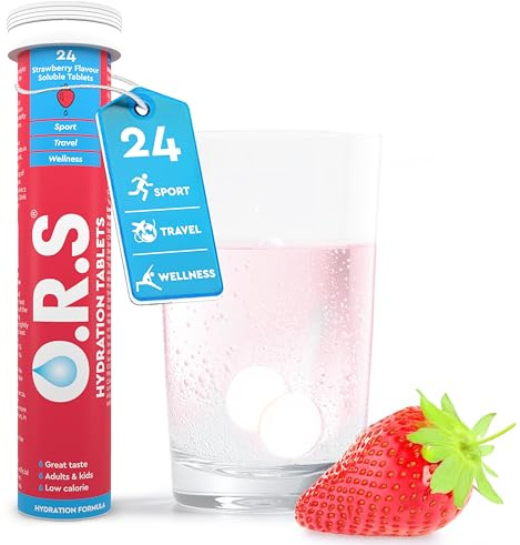 O.R.S Hydration Tablets - Strawberry, Pack of 1 | Electrolytes for Dehydration, Sports & Travel Recovery Drinks | Oral Rehydration Salts for Electrolyte Replacement | Vegan, Gluten-Free, Low Calorie