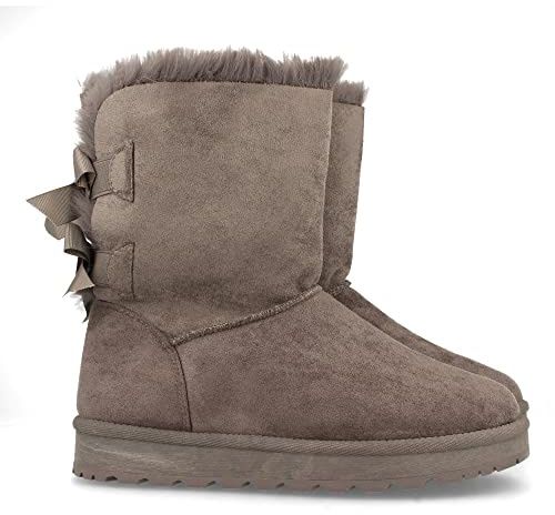shoes&blues.es Botin Plano para Mujer, Estilo Australiano, Forrado de Pelo, de Punta Redonda y con Lazos en el Contrafuerte como Detalle, Otono Invierno 2020