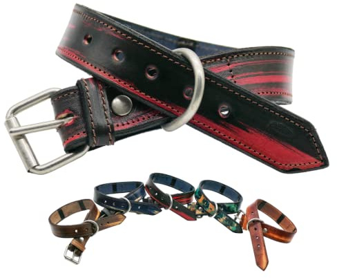 Kombo Dog - Collare artigianale in vero cuoio con passanti per collarino antiparassitario (EXTRALARGE, Charleston (ROSSO NERO))