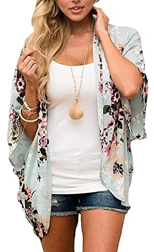 TBSCWYF Mujer Cárdigan Kimono Florales Manga 3/4 Gasa Boho Blusa Playa Encubrir Chaqueta Vacaciones Playa Chal