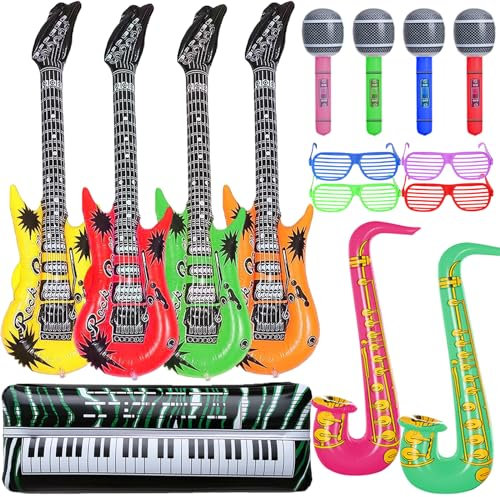 DUGEHO Rock Star Musikinstrumenten-Ballons, Gitarren-Saxophon, Mikrofon, Brille, Ballons, Musikinstrumente, Zubehör, Partyzubehör, Gastgeschenke, Dekorationen, Zubehör, Geburtstag