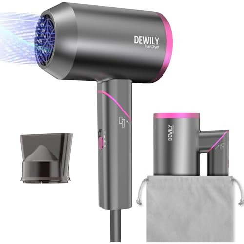 Hair Dryer Travel Hairdryers for Women Men-DEWILY Powerful Foldable Ironic Hair Dryers for Curly Hair and Straight Hair,Small Blow Dryer for Women Men, Fast Drying