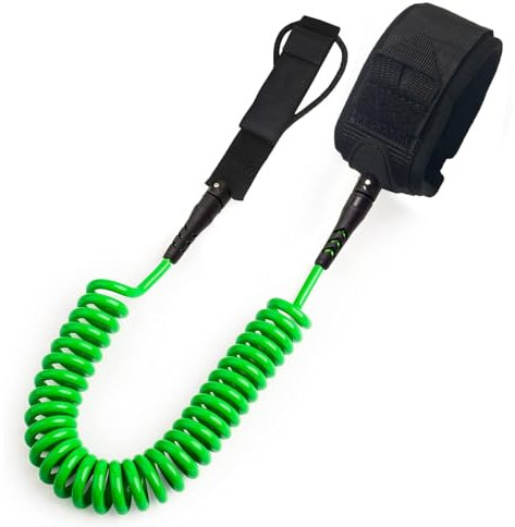 gaoduanluoluo 10ft Surfboard Leash, 7mm SUP Surf Leash, Wasserski Fußseil Coiled Einziehbares für Stand Up Paddle Board Surfbrett Kajak (Grün)