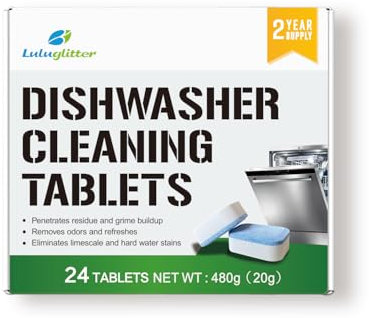 Spülmaschinentabletten für Gerüche, Tiefenreinigung, Entkalker und strapazierfähig, für Geschirrspülmaschine oder Spülmaschine, septisch sicher, natürlicher Kalkentferner, 24 Tabs