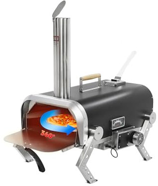 ROBOTDOG Serie Horno de Pizza para Exteriores, Hornos de Pizza con Piedra de pizza Giratoria Automática de 12, Parrilla de Bbq Portátil para Fiestas en el Patio Trasero, Picnics, Negro