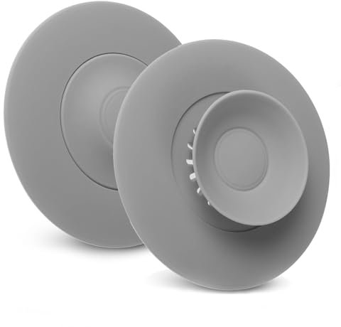 Yuiturt 2 Pièces Bouchon Baignoire Universel, Bouchon Evier Cuisine Ø 11 cm, Pliable avec Filtre Intégré pour Cheveux et Restes de Nourriture, Bouchon d'Évier et Lavabo(Gris)