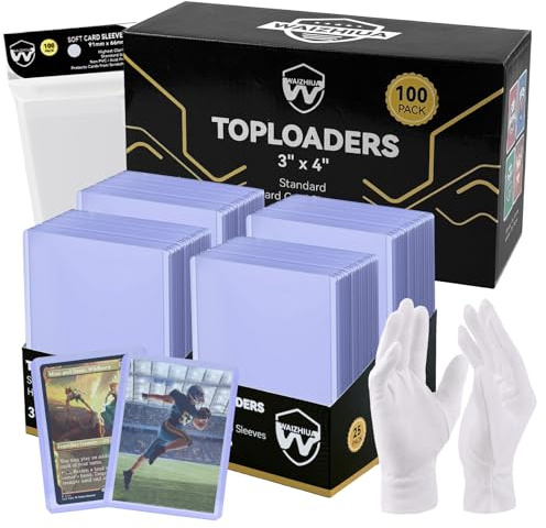 WAIZHIUA 200-Piece Card Sleeves Set – Includes 100 Toploaders & 100 Clear Penny Sleeves and Gloves, Premium 3x4 Top Loaders for Sports, MTG, Football & Game Cards