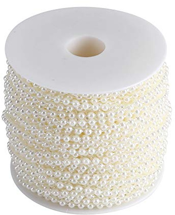 Artificial Pearls String Beads Chain, 40m/Roll 4mm Pearl Beads String Chain Garland, Grinding Pearl Wire Beads Garland String DIY Wedding Decoration for Party Home Decoration (Beige3)