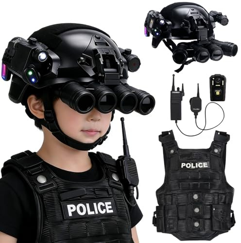 LZAQHMT Casco Tattico per Bambini con Visore Notturno A 4 Occhi, Torcia Elettrica Equipaggiamento da Combattimento Multifunzionale per Cosplay, Softair E Giochi All'aperto