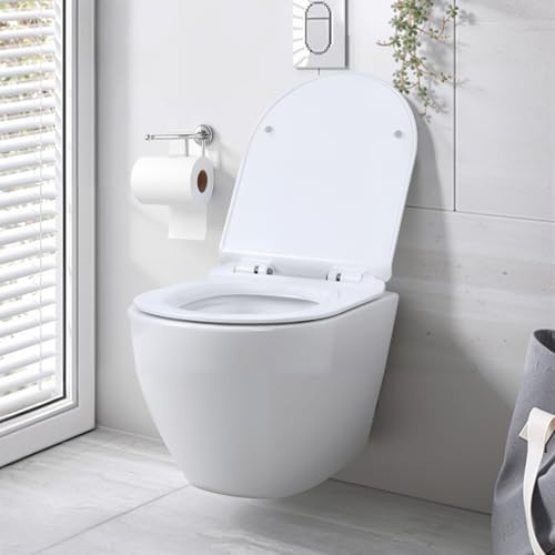 Inodoro sin montura para colgar en la pared con asiento de cierre suave, inodoro montado en la pared, inodoro flotante que ahorra espacio para baño, inodoro redondo de cerámica con un solo agujero de