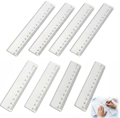 Regla Transparente Plástico 8 Piezas Regla 15cm 20cm Pequeña Regla Flexible Escolar para Estudiantes Oficina Dibujo Diseño Kit de Medición Irrompible Graduación Precisa Claro