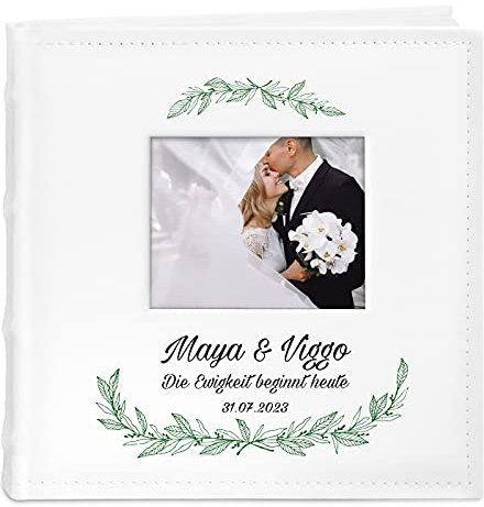 Maverton Einsteckalbum + mit Aufdruck - für 200 Fotos 10x15-100 weiße Seiten - Größe 21x22cm - Weiß - Geschenk für Paare - Hochzeitsgeschenk - Hochzeitstaggeschenke - Weihnachtsgeschenke - Ewigkeit
