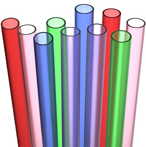 Fiesta First 10 EXTRA WIDE Long Reusable Hard Plastic Drinking Straws + Cleaning Brush - Fat Thick Large Jumbo Straws for Smoothies, Milkshakes, Thick Drinks - Assorted - Dishwasher Safe BPA Free