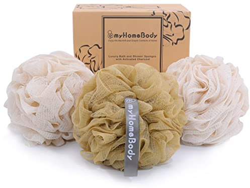 myHomeBody Large 70g Loofah Sponge, 2 Oat Milk + 1 Caramel, 3 Pack
