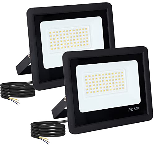 Faretto LED Esterno 2 Pezzi Potenti Faro a Esterni IP65 Impermeabile Super Illuminoso Nero 50W 5000LM Faretti Led Lampada da Esterno Per tetto giardino cortile cancello garage(4500K Luce Naturale)