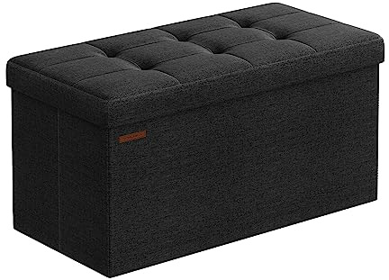 Songmics Sittpall med förvaringsutrymme, vikbar sittbänk, 38 x 76 x 38 cm fotbänk, förvaringslåda, kan belastas upp till 300 kg, för vardagsrum sovrum hall, bläcksvart LSF047B01