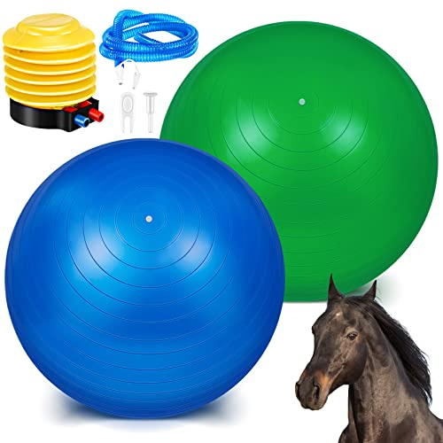 Sotiff 2 Pcs 40 Inch Horse Ball for Play Large Horse Big Equine Herding Anti Burst Dog Ball Soccer Giant, Pump Included(40 Inch,Green, Blue)