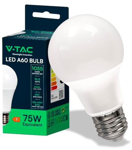 V-TAC Lampadina LED A60 con Attacco E27 potenza 10.5W (Equivalenti a 75W) - Lampadina di Nuova Generazione - 1055 Lumen - Massima Efficienza e Risparmio Energetico - 4000K Luce Bianca Naturale