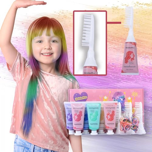HaiolorPro 6 Couleurs Cire Colorante Cheveux, Craie pour Cheveux Lavable, Kit Couleur Temporaire Mascara pour Cheveux Lavable, Halloween, Cadeau Ado Fille, Cadeau Fille 5 6 7 8 9 10 11 12 13 Ans