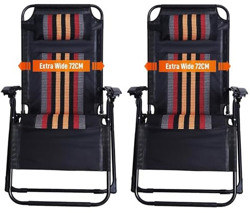 OVLRIJP Sonnenliege Klappbar, Klappbare Garten Liegestuhl Extra Breit 72cm Gartenliege mit Abnehmbarer Kopfstütze und Getränkehalter, Relaxliege für Outdoor Garten Terrasse (Strip-2pcs)