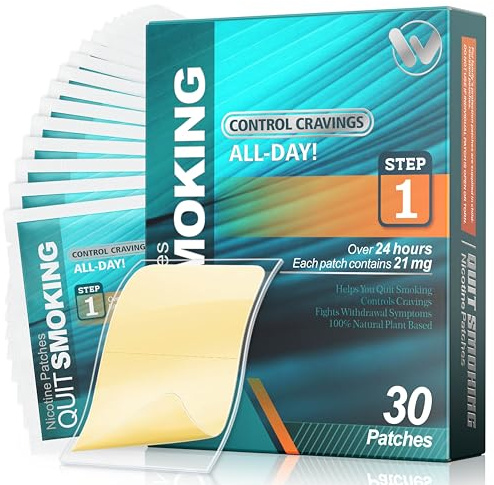 Nicotine Patches Step 1 Effective Helps Quit Smoking, 21 mg, 30 Patches Smoking Aid to Help Quit Smoking, Each Patch Provides a 24-Hour Nicotine Transdermal System