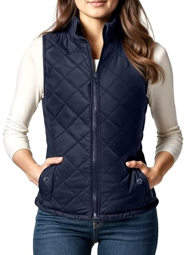 NY Threads Puffer Vest Women Stand Collar Outerwear Quilted, Sleeveless Puffer Womens Vests Lightweight, Large, Dark Blue