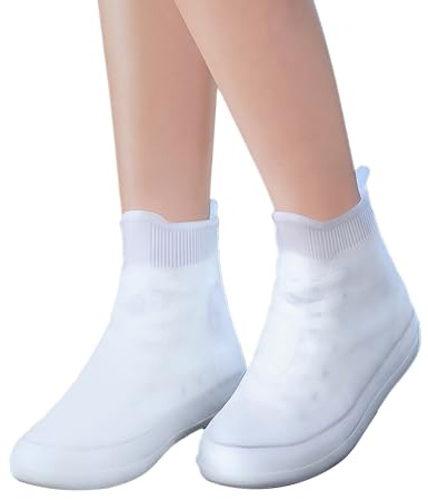 Adorila Waterproof Silicone Shoe Covers, Unisex Adult, Reusable Rain & Mud Protectors for Sneakers, White, Size XL
