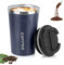 hzbaiyi Coffee Cup 380ml Vacuum Reusable Leakproof Double Wall Coffee Cup Stainless Steel Resuable Travel Mug Thermal Cup for Hot Coffee Tea and Cold Drinks(Dark Blue)