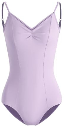 HROYL Damen Ballettanzug V-Ausschnitt Camisole Gymnastik Trikot Ballett Body mit Spaghettiträgern, Lila,L