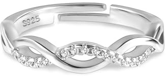 ALEXCRAFT Anello Argento 925 per Donne, Anelli Infinito con Zirconi, Anello con Cristallo Regolabile, Elegante, Antiallergico, Anello di Fidanzamento o Amicizia, Regalo per Ragazza o Madre
