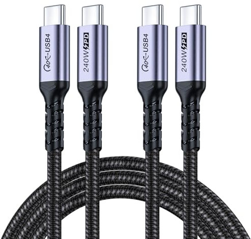 SUMPK 2m USB 4 câbles pack de 2, 240w USB C vers USB C câble, haute vitesse 40gbps de données, 8K 60HZ, 5K 60HZ, 4K 144hz moniteur PD câble compatible Thunderbolt 4/3, iPhone 15pro / 15promax, m
