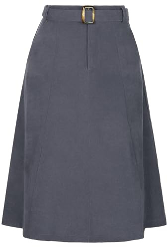 Allegra K Costume da donna per il giorno di San Patrizio a vita alta con elastico sul retro A-Line con cintura midi gonna in velluto a coste con tasche, Grigio scuro, S