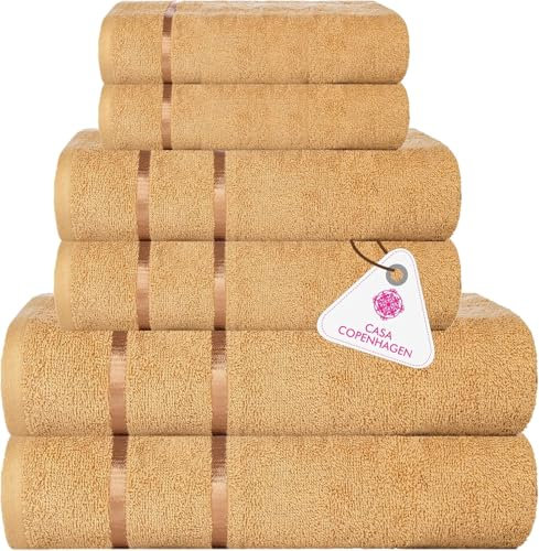 Casa Copenhagen Eternal 6-teiliges Handtuchset, Beige, 500 g/m², 2 Badetücher, 2 Handtücher, 2 Waschlappen aus weicher ägyptischer Baumwolle für Badezimmer, Küche und Dusche