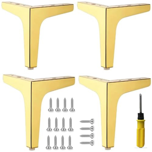 CNKHDZ 4 stycken Ersättning Möbelfötter Guldfärg,17cm Triangelbordsben,Möbelfötter i metall moderna ersättningsfötter för byråer,stolar,sängar,skåp,bord,skåp DIY ersättningsfötter för soffa
