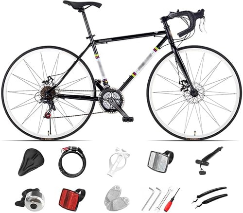 Bicicletta da Corsa 700C, Telaio in Acciaio con Cambio a 24/27/30 Marce, Bicicletta da Strada per Uomo Donna, Bici da Strada, Bici da Città Black,S-30 speed