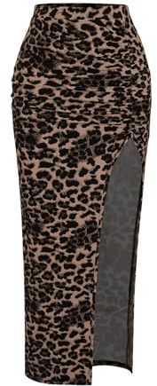 GORGLITTER Women's High Waist Bodycon Ruched Long Skirt Pencil Skirts | Sexy, High Slit, Midi Skirt, Ruched Side, Elasticated Waist, Bodycon Skirt for Party, Daily, Going Out