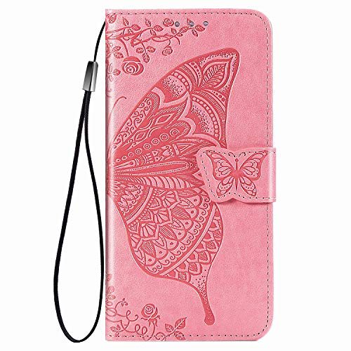 DEDUX Flip plånboksfodral för ingenting CMF Phone 2 Pro, 3D-präglad fjäril ros blomma PU-läder ställ ID kreditkortsfack, folio flipfodral med korthållare. Rosa