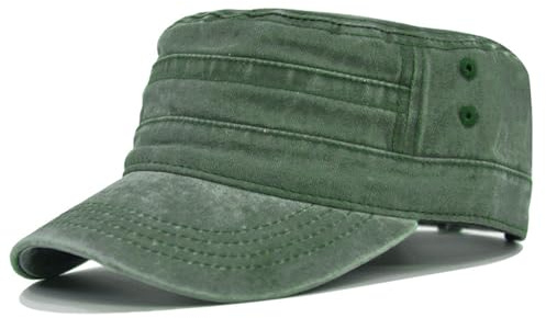 FUIPVGI Washed Cotton Military Caps, Vintage Adjustable Army Cap Unisex, Soft Lightweight Flat Roof Sport Hat Baseball Cap (Green)