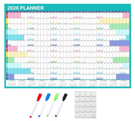 Calendario da parete 2026, cancellabile a secco, 12 mesi, grande, mensile, annuale, per casa, classe, ufficio, pianificazione e organizzazione