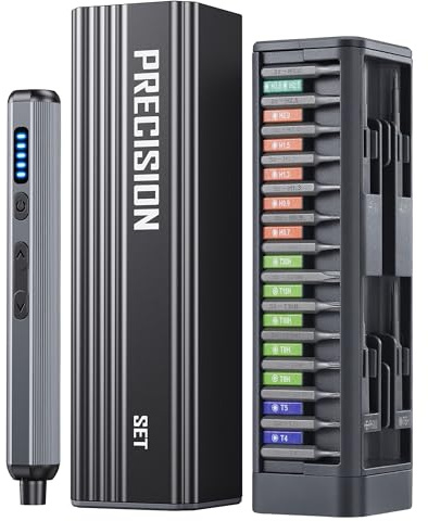 MOWETOO Mini elektrisk skruvmejsel 52 i 1, uppsättning precisionsskruvmejslar 5 hastigheter, 5-stegs kraftöverföring, 46 skruvmejselfästen, lämplig för reparation av iPhone, bärbar dator, glasögon