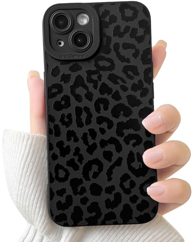 NITITOP Cover per iPhone 13 Leopardato Disegni Carina, Nero | per Ragazze Femminile, Aesthetic leopard Stampa, Silicone Morbido Antiurto, Protezione Fotocamera Resistente Custodia
